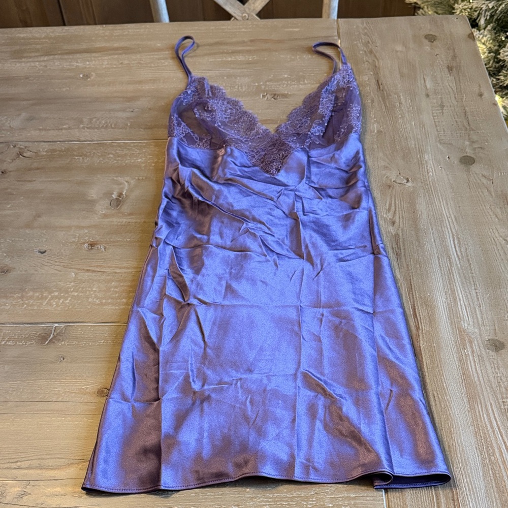 Victoria's Secret Lavender Satin Lace Slip Dress Lingerie - Large - Like New - Picture 6 of 14